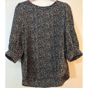 Adrianna Papell Leopard Print Blouse 3/4 Sleeve Top Animal Print S